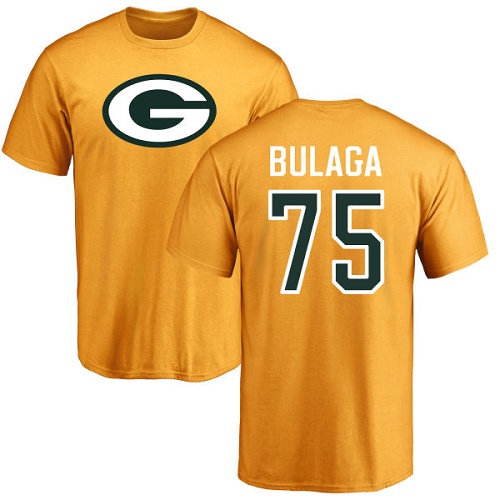 Men Green Bay Packers Gold #75 Bulaga Bryan Name And Number Logo Nike NFL T Shirt->green bay packers->NFL Jersey